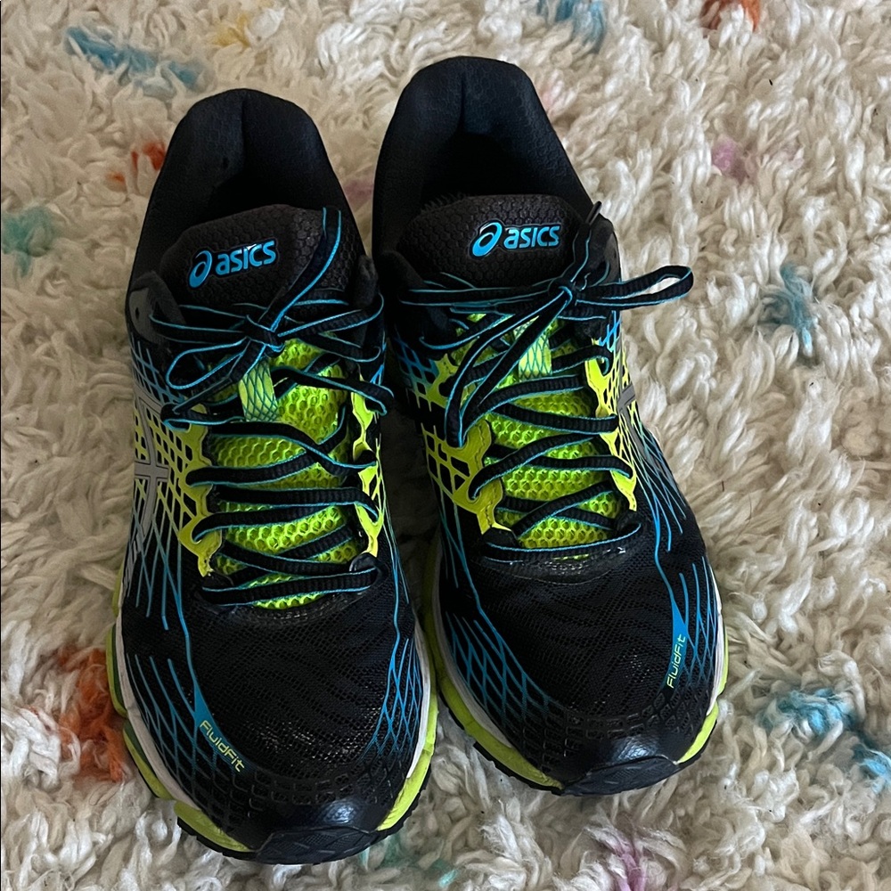 ASICS Men's Black, Neon Green & Blue Athletic Running Shoes 9.5